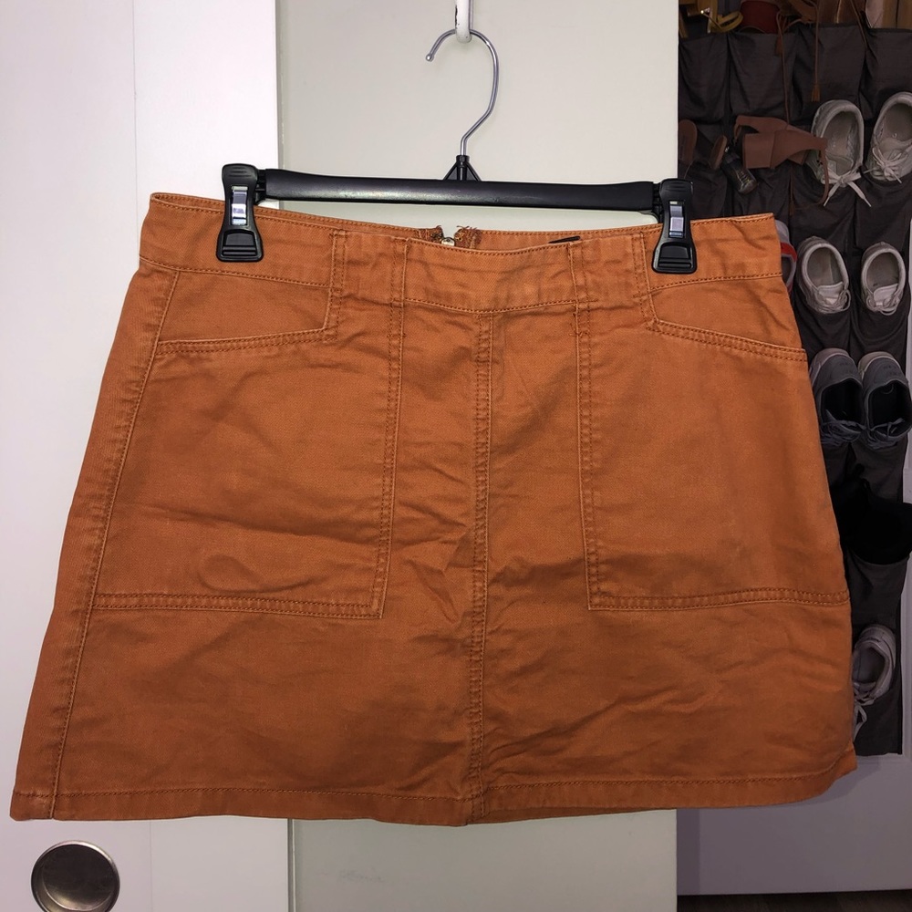 Rust colored canvas mini skirt